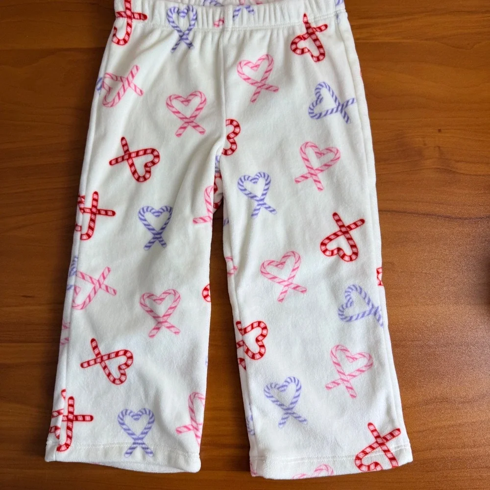 Okie Dokie‎ Kids 2T Set Fleece Candy Cane Heart Print Long Sleeve Pants
